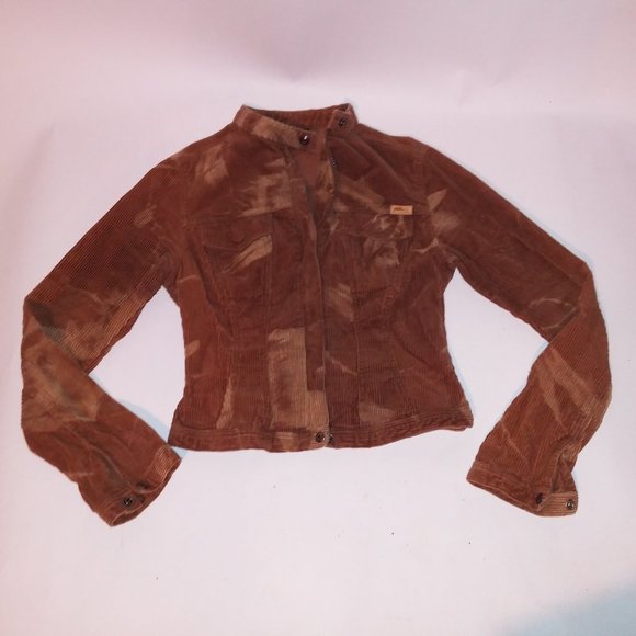 Fubu Jacket Women Small Corduroy Y2K Brown Tan Zip Up Pit to‎ Pit 17" Length 18" - Picture 3 of 12